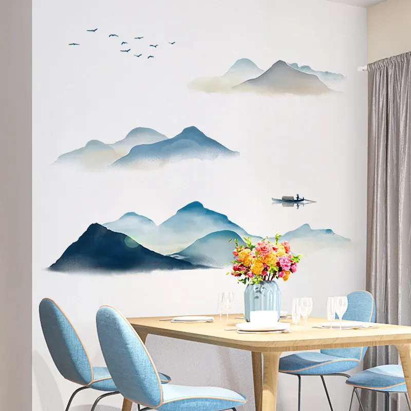 

New Chinese Style Wall Sticker Art Ink Painting Living Room Wall Decor Bedroom Study Room Decoration Home Self-adhesive Stickers