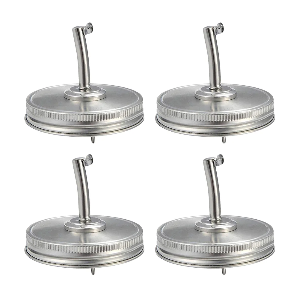 

4 Pcs Stainless Steel Nozzle Mason Jars Lids with Pour Spout Olive Oil Dispenser Glass Bottle