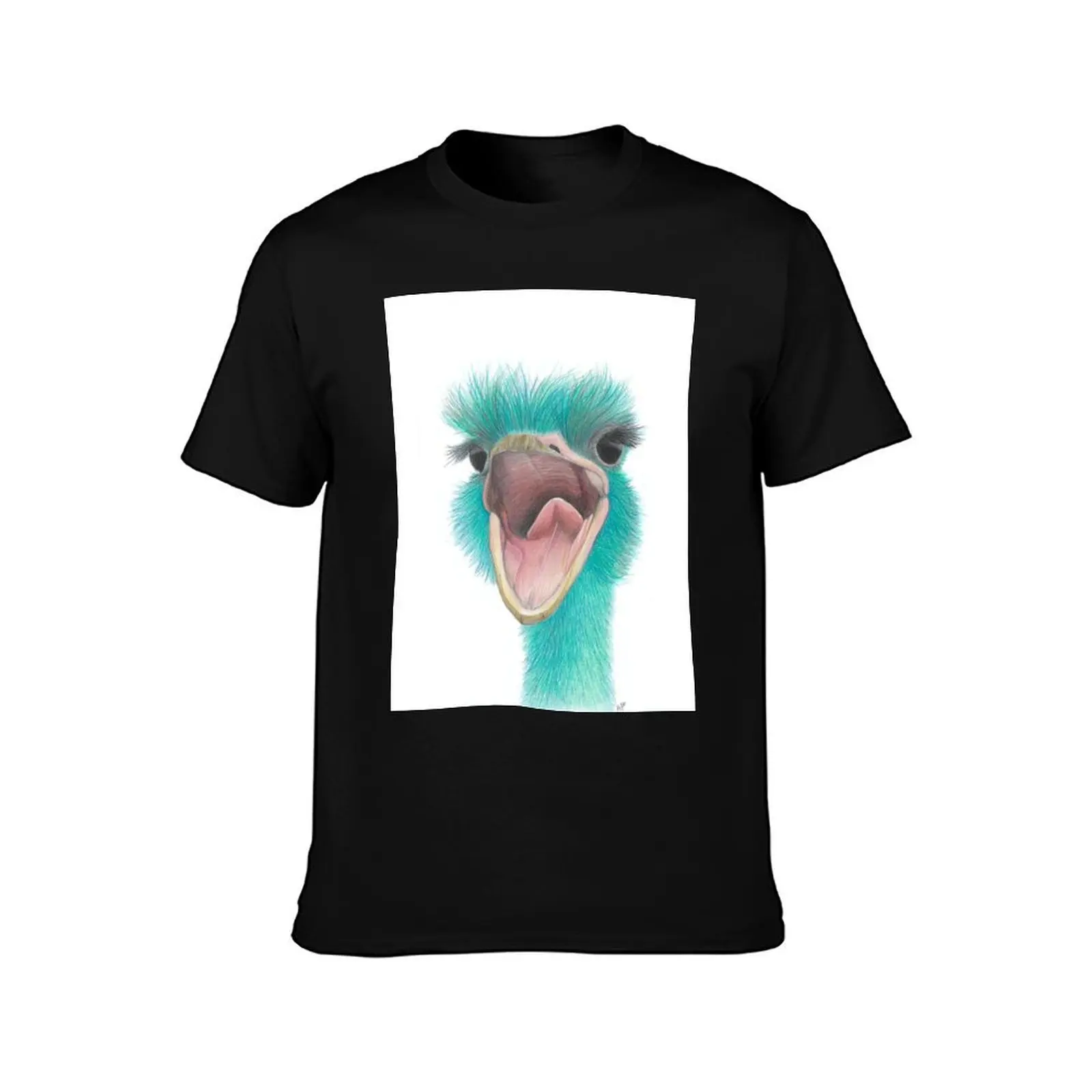 Teal Ostrich T-Shirt Summer Casual Cotton Tee Oversized Streetwear Tops Vintage Graphic Print Loose Fit Short Sleeve