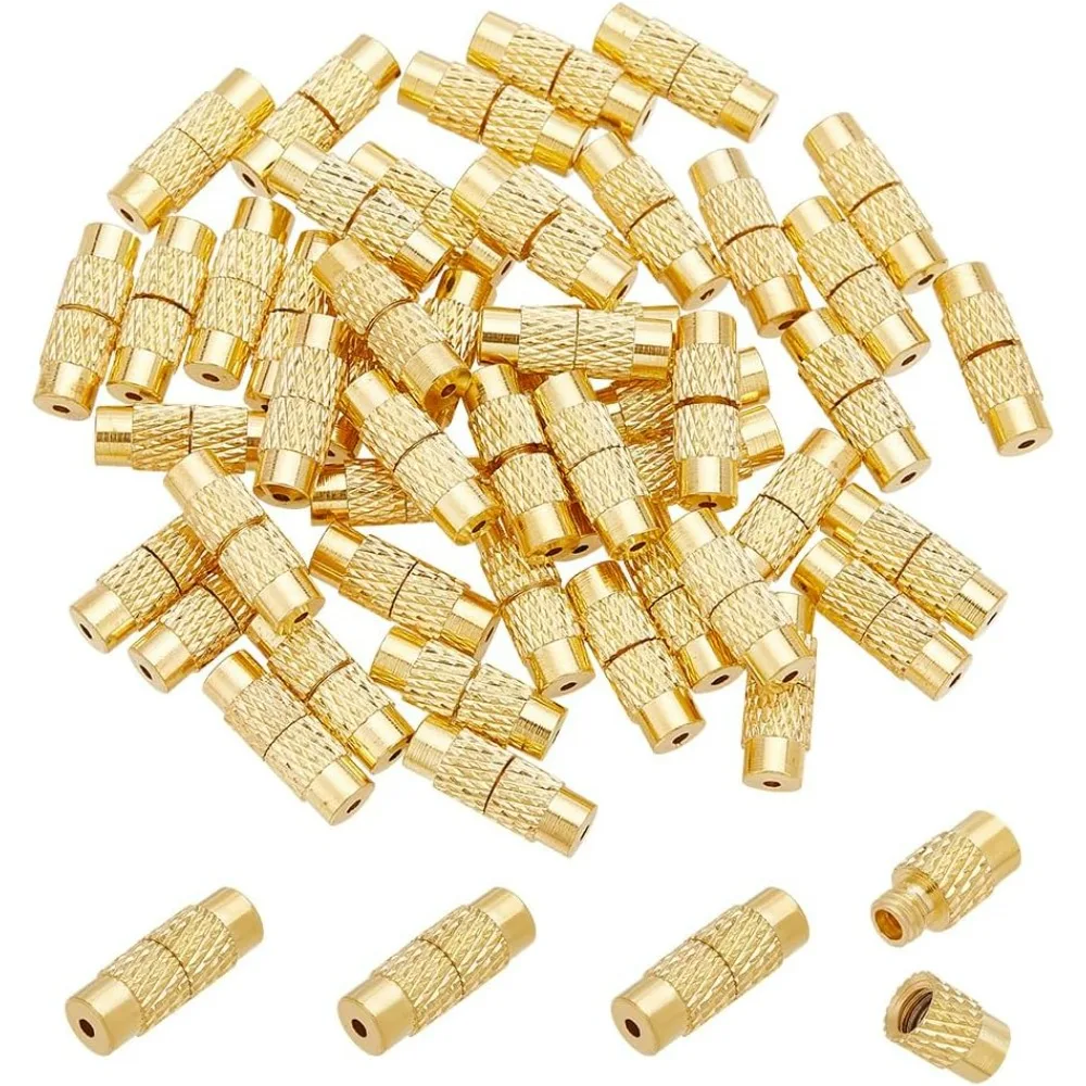 Screw Twist Clasps 50 Sets 12x4mm Brass Barrel Jewelry End Tip Caps 1mm Hole Tube Fastener Cord End Caps for DIY Bracelet