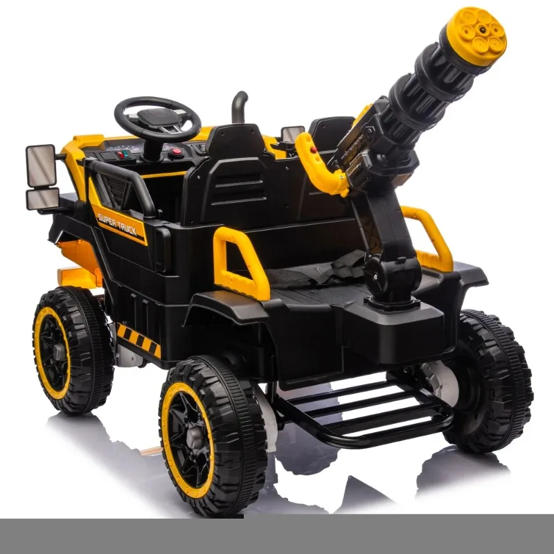 Elektryczny samochód dla dzieci 12V, 3-osobowy z napędem 4WD, pilotem, światłami LED, pistoletem na wodę, muzyką Bluetooth, 3-biegowy, dla dzieci w wieku 3-8 lat