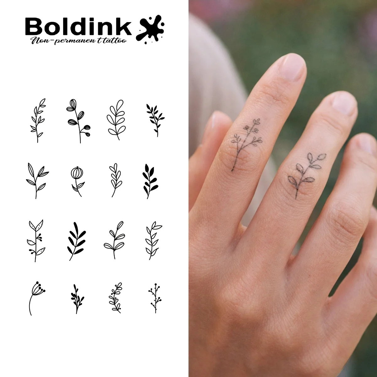 

BOLDINK Plant Leaf Branch Moisturizing Tattoo Sticker Unisex Fashion Design Easy Apply Waterproof Lasts 1-2 Week