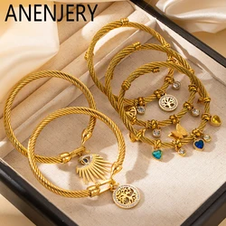 ANENJERY 316L Stainless Steel Butterfly Heart Zircon Bracelet for Women Men Personality Hip hop Punk Niche Jewelry Wholesale