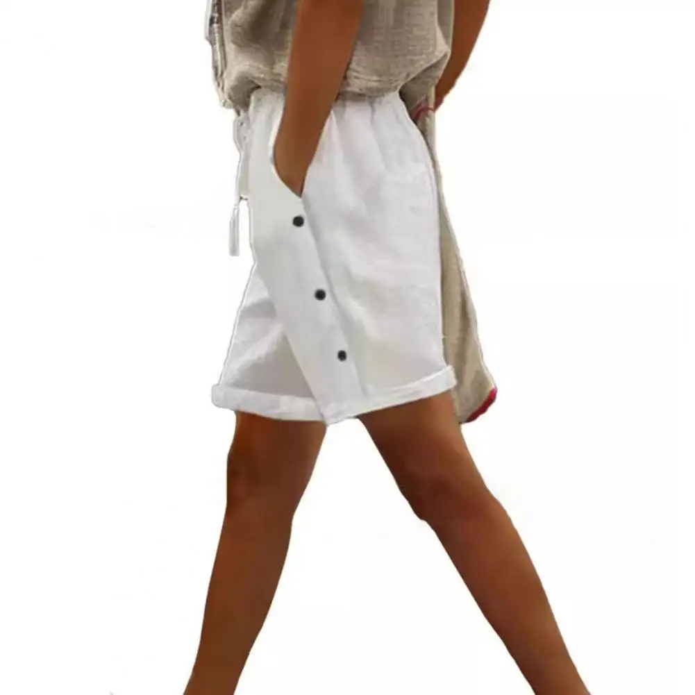 Adjustable Waist Shorts Stylish Women's High Waist Drawstring Shorts with Pockets for Summer Beach Vacation Lounge Outfit