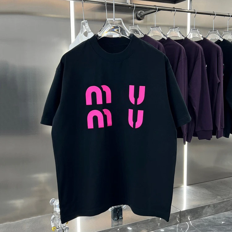 Summer Miu Wind Short Sleeve T-shirt Pure Cotton Men and Women Chest Letter Printing Loose Fashion New Fashion Brand Explosive