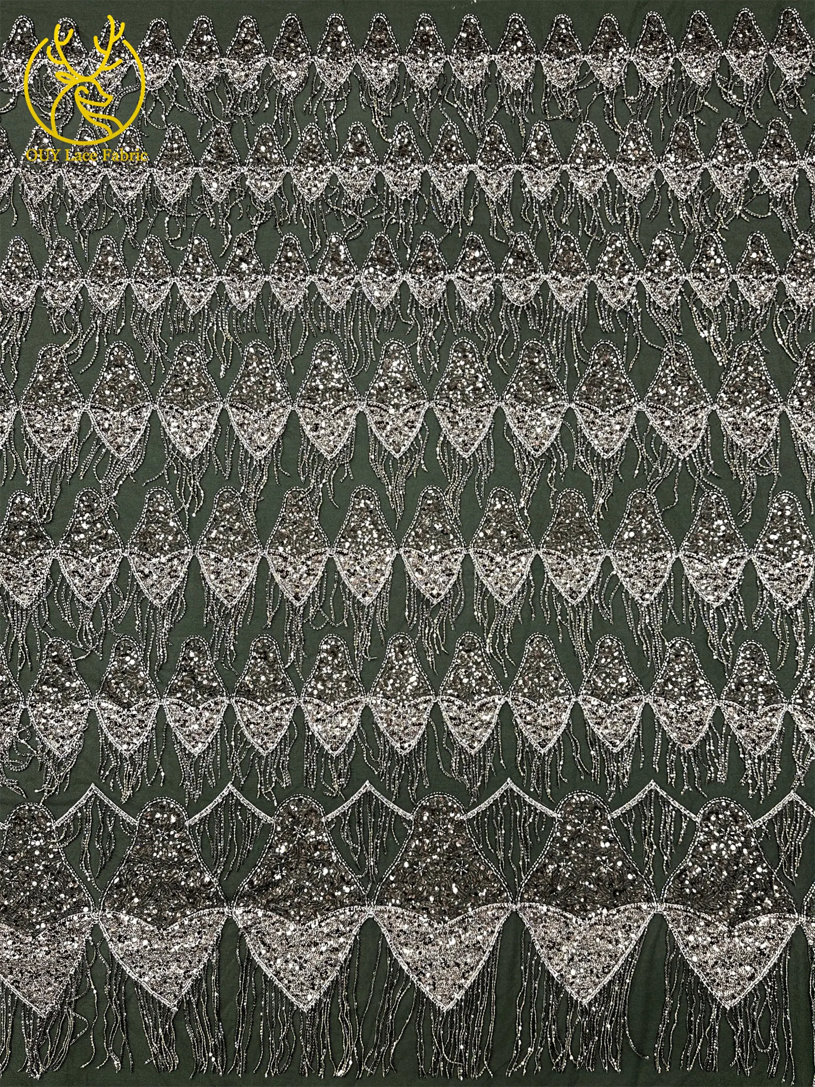Afrikanischer Hochwertiger 3D-Perlen-Tüll-Stickerei-Spitzenstoff Französische Pailletten-Spitze Luxuriöser Nigerianischer Tüll Hochwertiger Hochzeitskleid-Stoff – Detail 5
