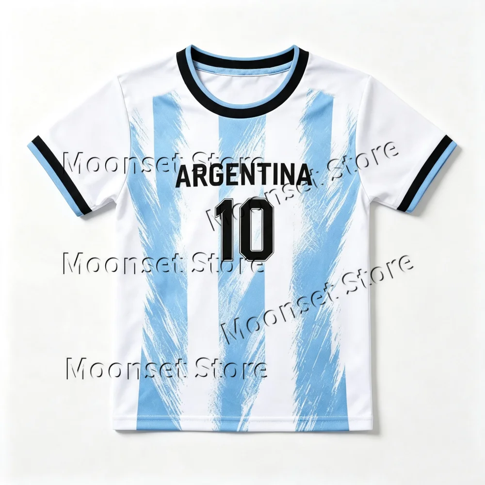 Unisex Kinder Argentinien Blau-weiß gestreift 10 # Fußball-Set Trikot-Set Atmungsaktives Sport-Oberteil Shorts Jugend-Fußball-Trainingsoutfit – Detail 9