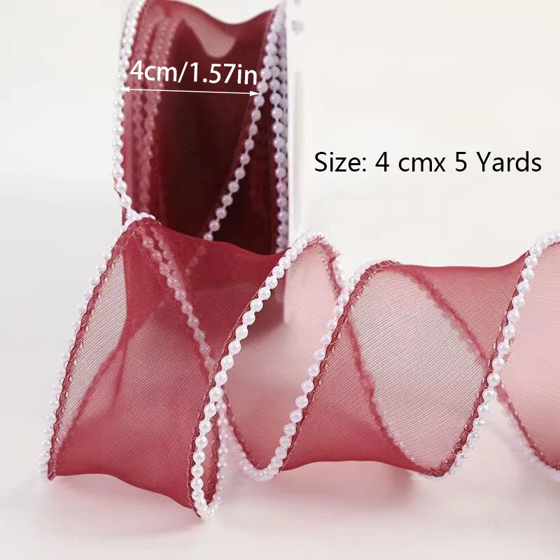 5M Wrapping Ribbon Pearl Fishtail Gauze Silk Ribbons Bouquet Packaging Material Baking Lace Ribbon Wave Chiffon Yarn Gift Strap