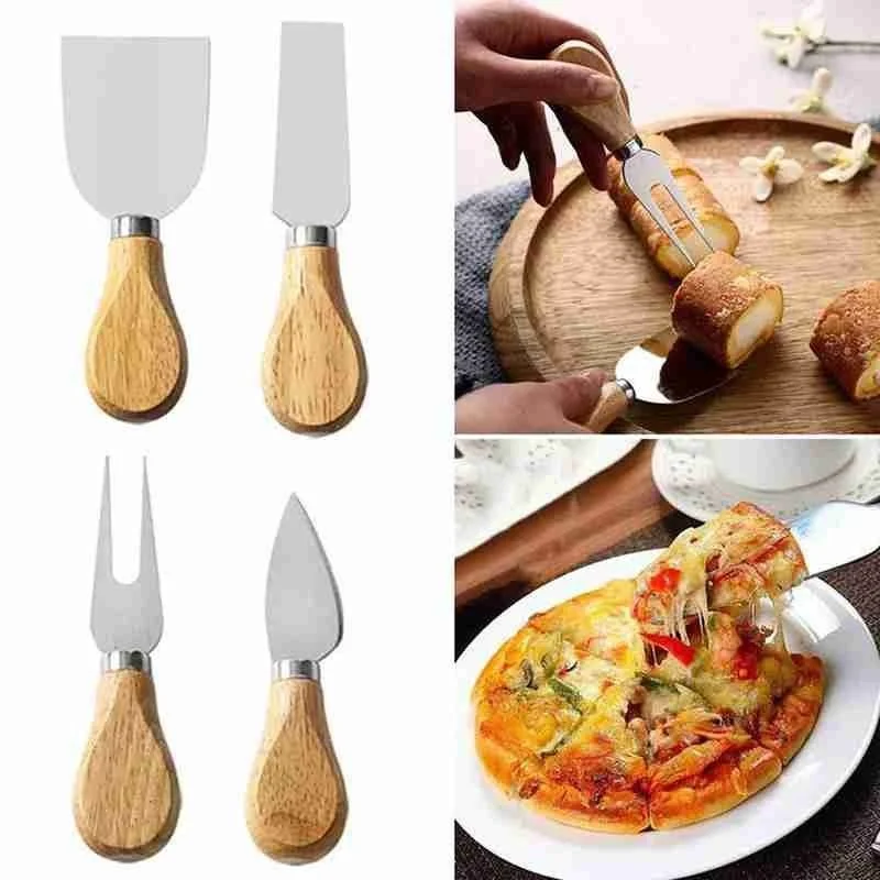 4/6 piece set Wood Handle  Sets Oak Bamboo Cheese Cutter Knife Slicer Kit Kitchen Cheedse Stainless Steel Knife Kitchen Tools.