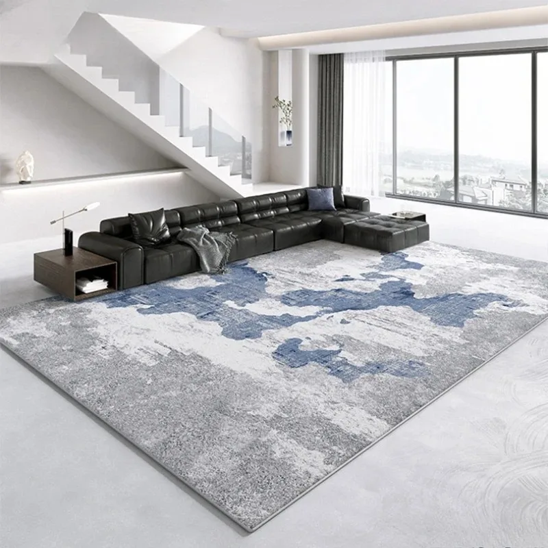 Bohemian Blue Grey Abstract Round Rug Vintage Ink Wash Texture Pattern Area Carpet Modern Minimalist Floor Mat Living Room