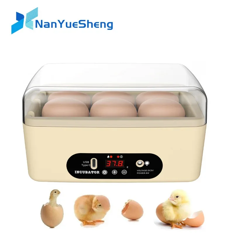 6 Eggs Automatic Egg Incubator Poultry Hatching Machine Mini Turning Temperature Control Breeder for Chicken Birds Duck Goose