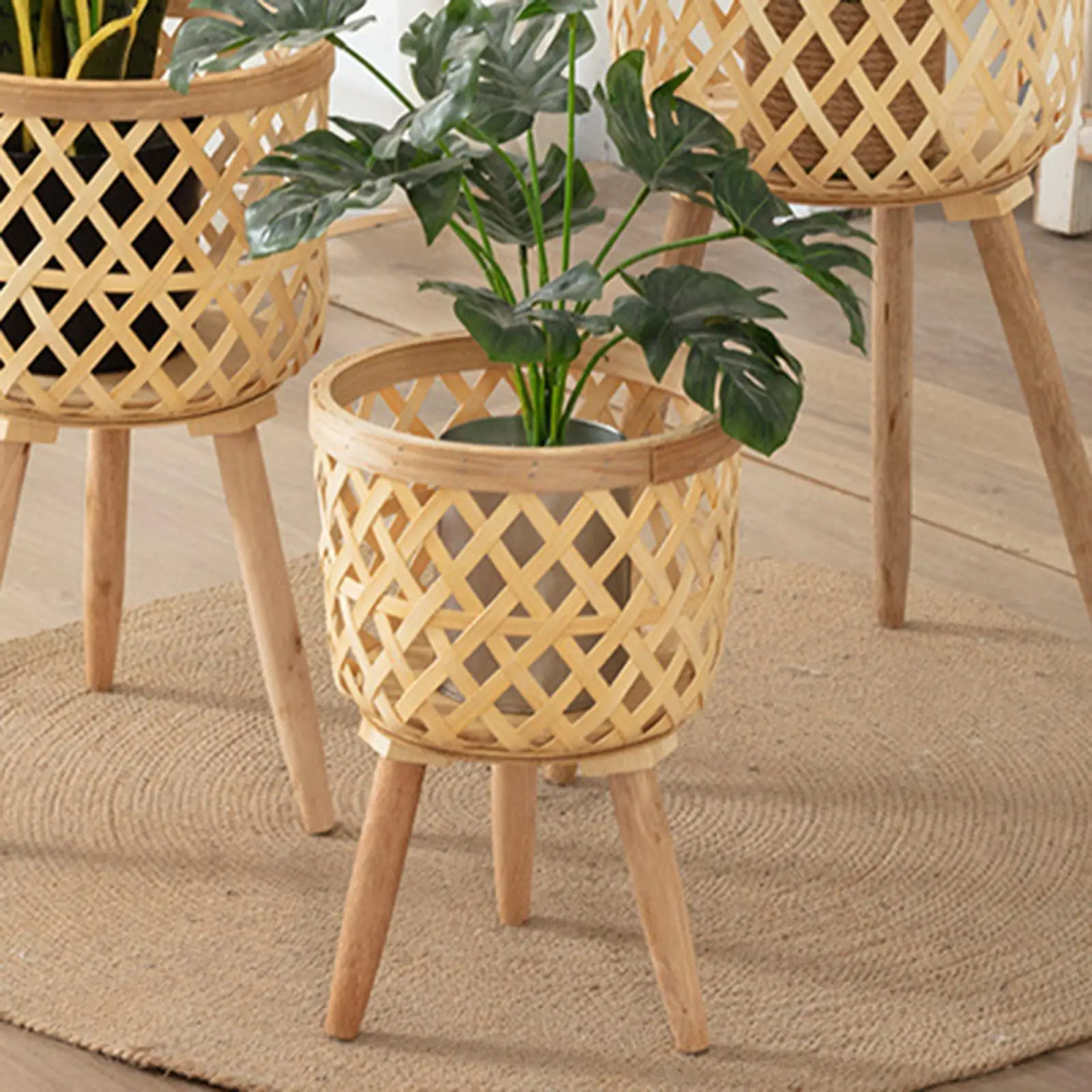 Hand Woven Flower Pot Household Organizer Detachable for Balcony Planters