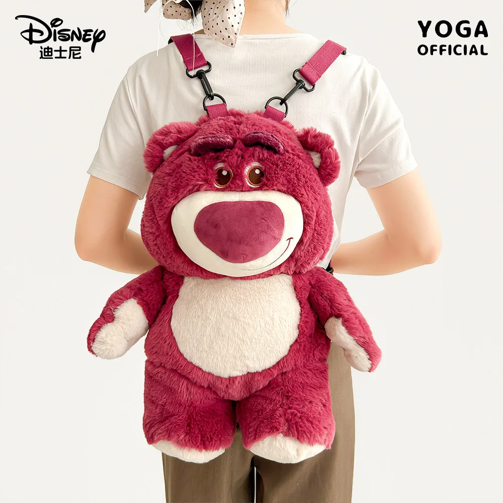 

Плюшевый рюкзак Disney Lotso: милый плюшевый медведь-клубничка, пушистая школьная сумка для повседневного использования