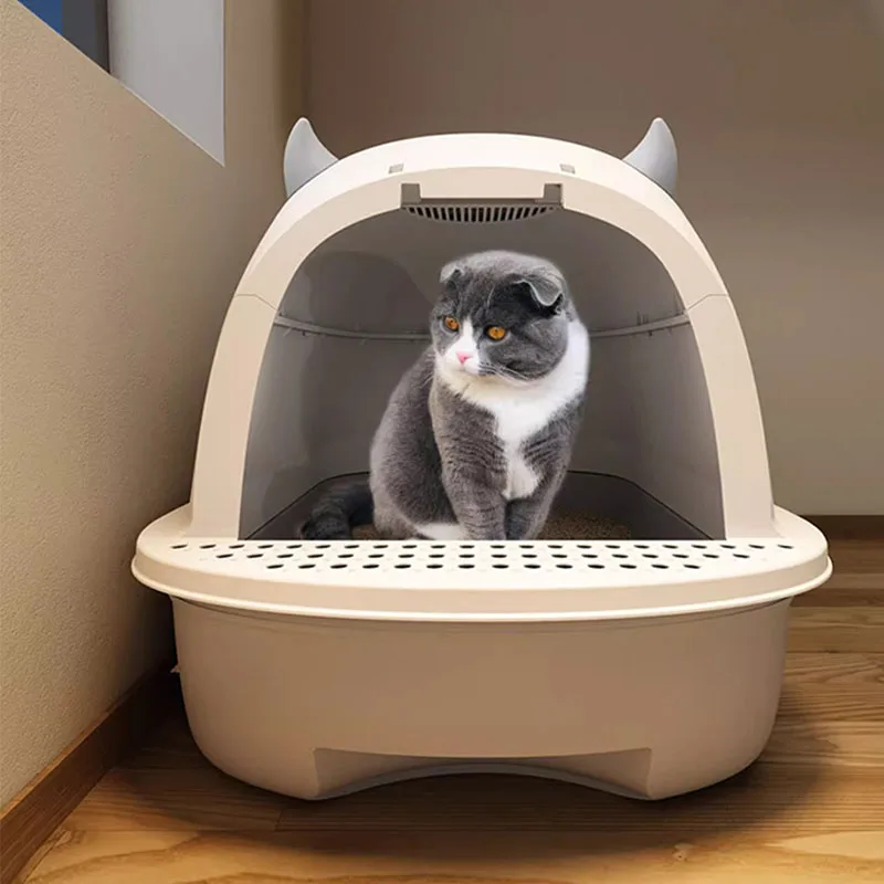 Pet Products Cat Clean Up Products with Large Space Cat Toilet Box Antibacterial Cat Litter Box With Litter Scoop