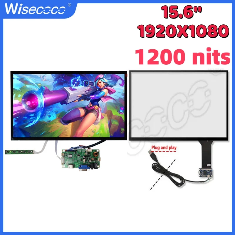 

Wisecoco 15,6-дюймовый сенсорный экран высокой яркости FHD 1920x1080 1200 нит IPS читаемый солнечный свет открытый промышленный ЖК-дисплей