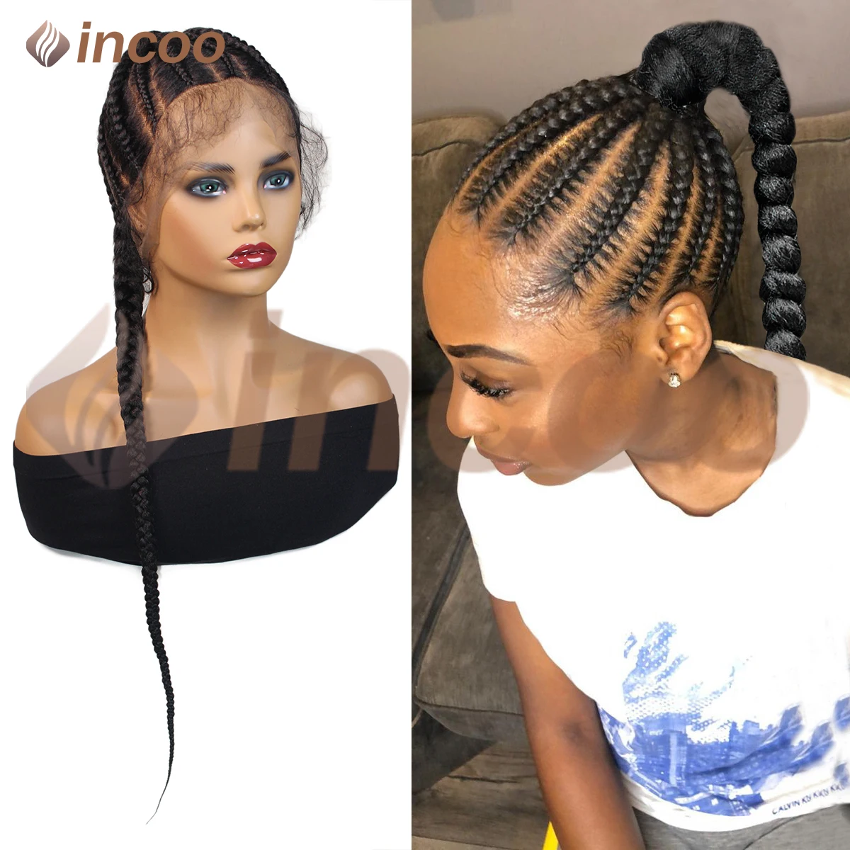 

Synthetic Knotless Box Ponytail Braided Wig 30 Inch Full Lace Ponytail Braided Cornrow Wig Wigs For Daily Or Costume Cosplay