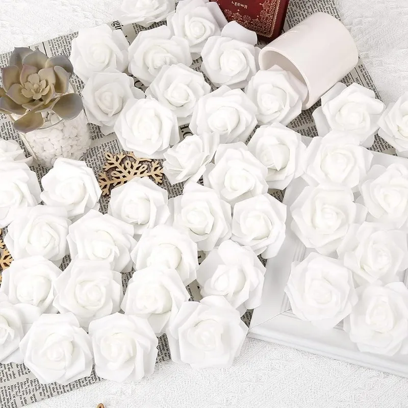 12/20Pcs 7cm Christmas Snow White foam Flower Xmas Tree Rose For Home Decoration Wedding Decor Navidad New Year Party DIY Gift