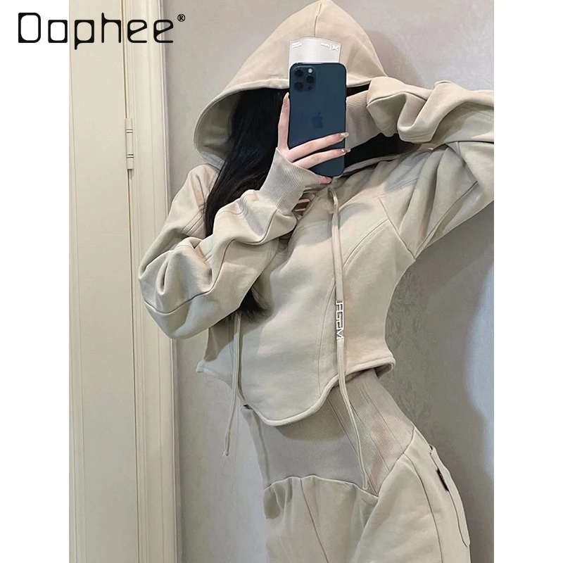 Casual Women's Outfits 2024 Autumn New Streetwear Women's Sportswear Fashion Hooded Sweatshirt and High Waist Pants 2 Piece Sets