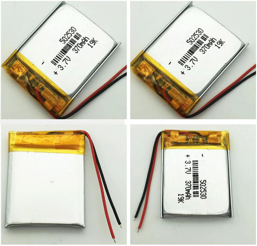 4x502530 370mAh แบตเตอรี่ลิเธียมโพลิเมอร์3.7V สำหรับชุดหูฟังบลูทูธในรถยนต์กล้องแท็บเล็ตแบตเตอรี่ลิเธียมโพลิเมอร์แบบชาร์จไฟได้