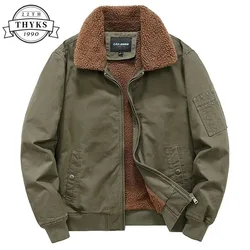 Outdoor Loose Wash Plush Cotton Jacket Mens Windpoof Thicken Warm Lapel Wear Resistant Coat Casual Bomber Jackets Male Winter