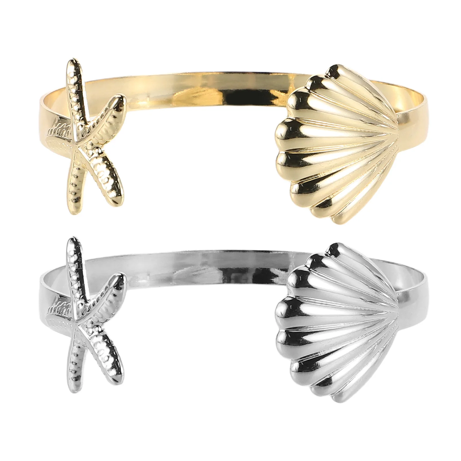 

2Pcs Seashell Bangle Bracelets Adjustable Cuff Open Design Sea Star Elements Boho Jewelry Summer Beach Party Accessory