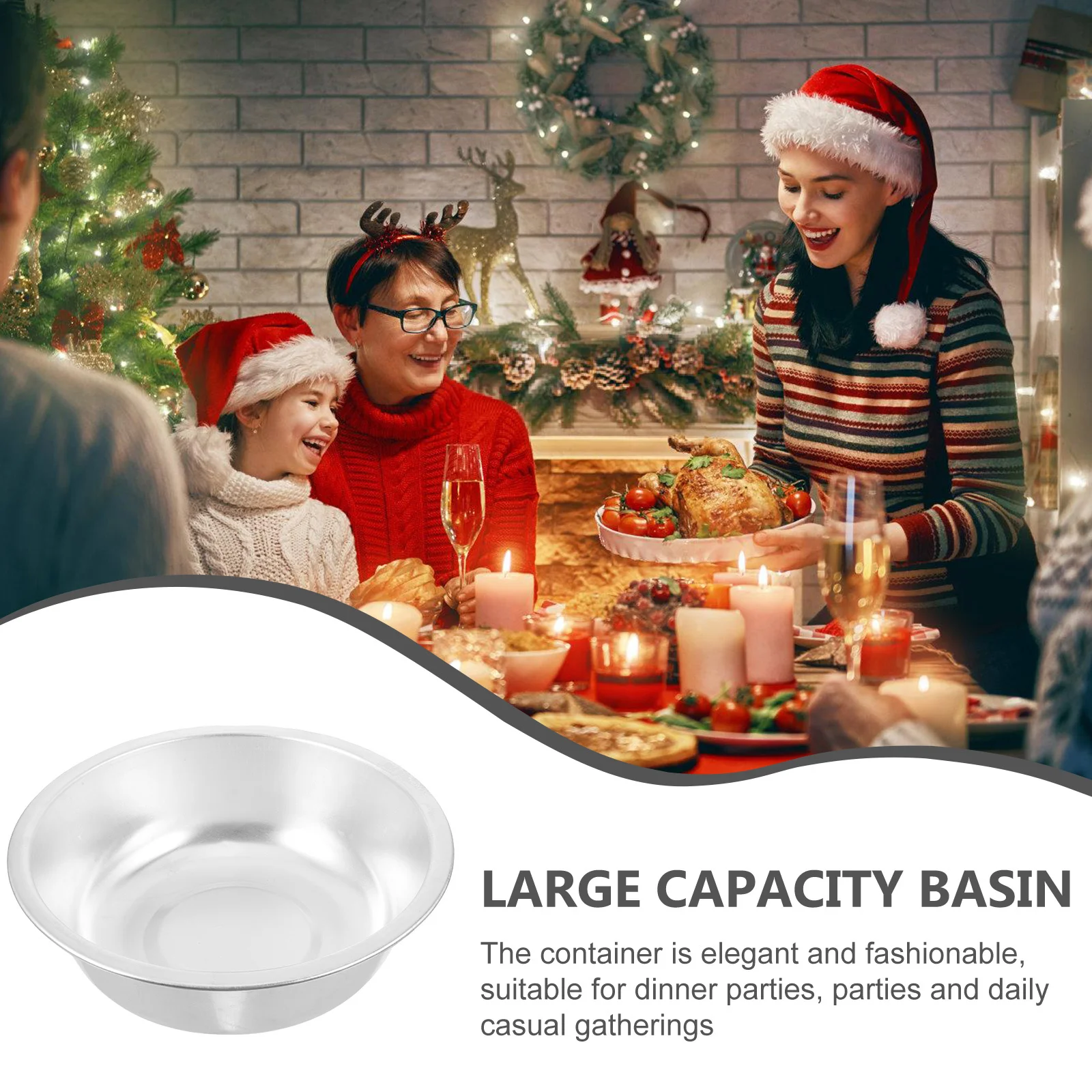 

Large Aluminum Kitchen Vegetable Basin Wash Basin Salad Mixing Mixing Bowl Storage Container for Food Vegetable Holder