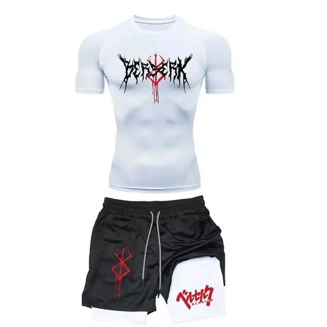 

Casual Fitness Training Printed Set Men's Summer New Style Short Sleeve Shorts Two-Piece Suit for Sports And Running