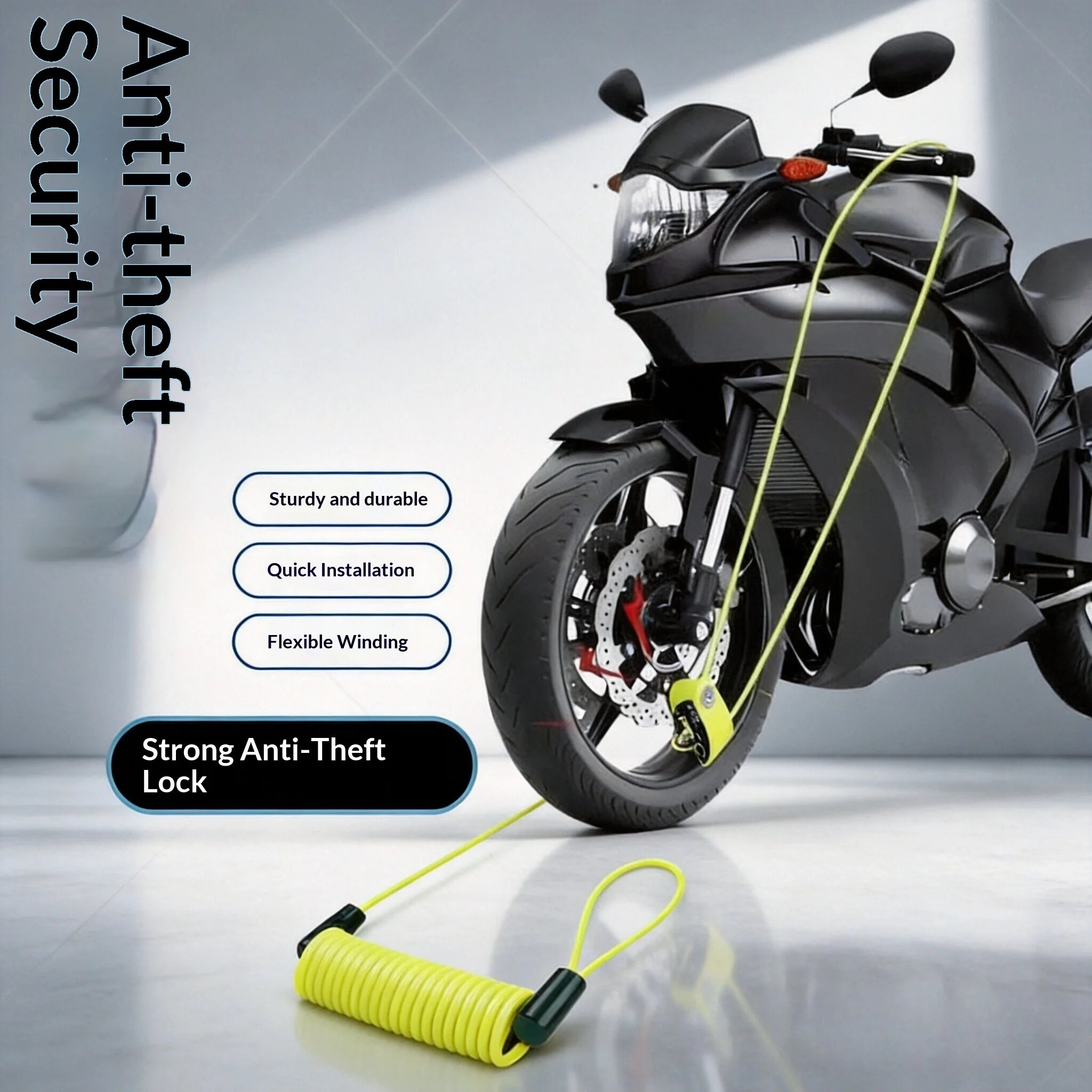 Anti 1.2M Yellow Disc Lock Reminder Cable Lock Anti-Theft Rope Alarm Disc Lock Spring Cable Security Reminder for Motorcycle