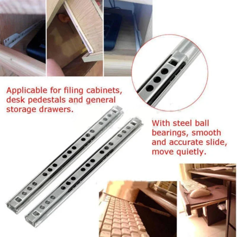 2pcs Drawer Slide Ball Guide Two Sections 17mm Wide Steel Fold Drawer Steel Ball Slide Rail Furniture Hardware Fittings Home