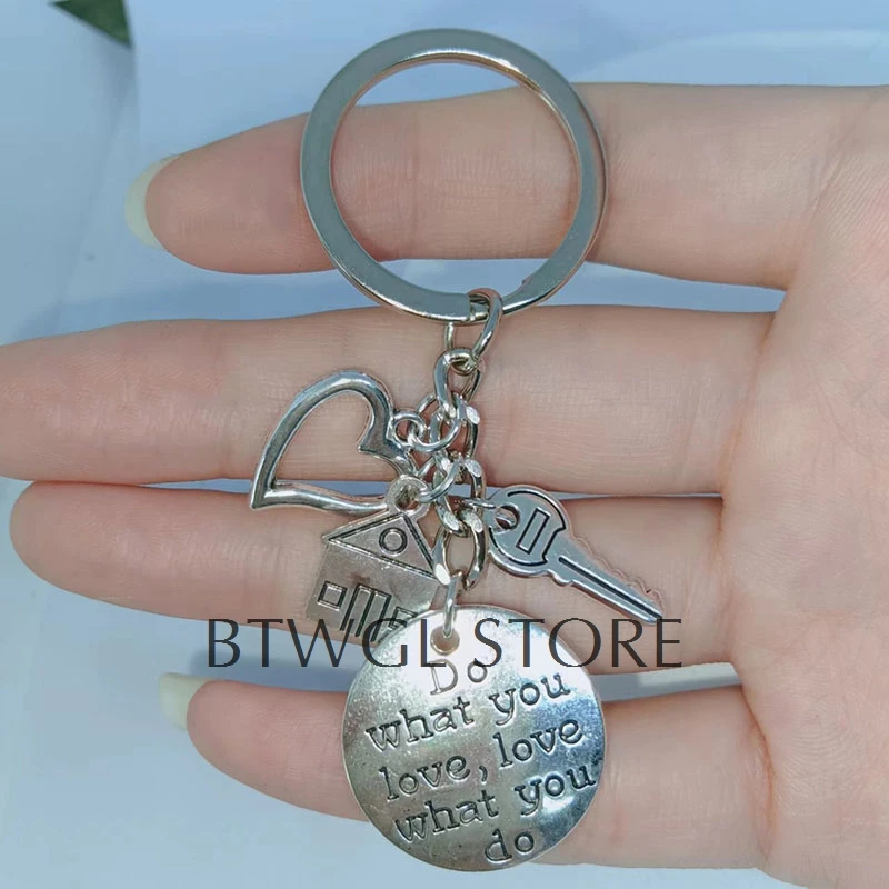 Do What You Love English Round Brand Peach Heart Key House For Sale Real Estate Agent Keychain