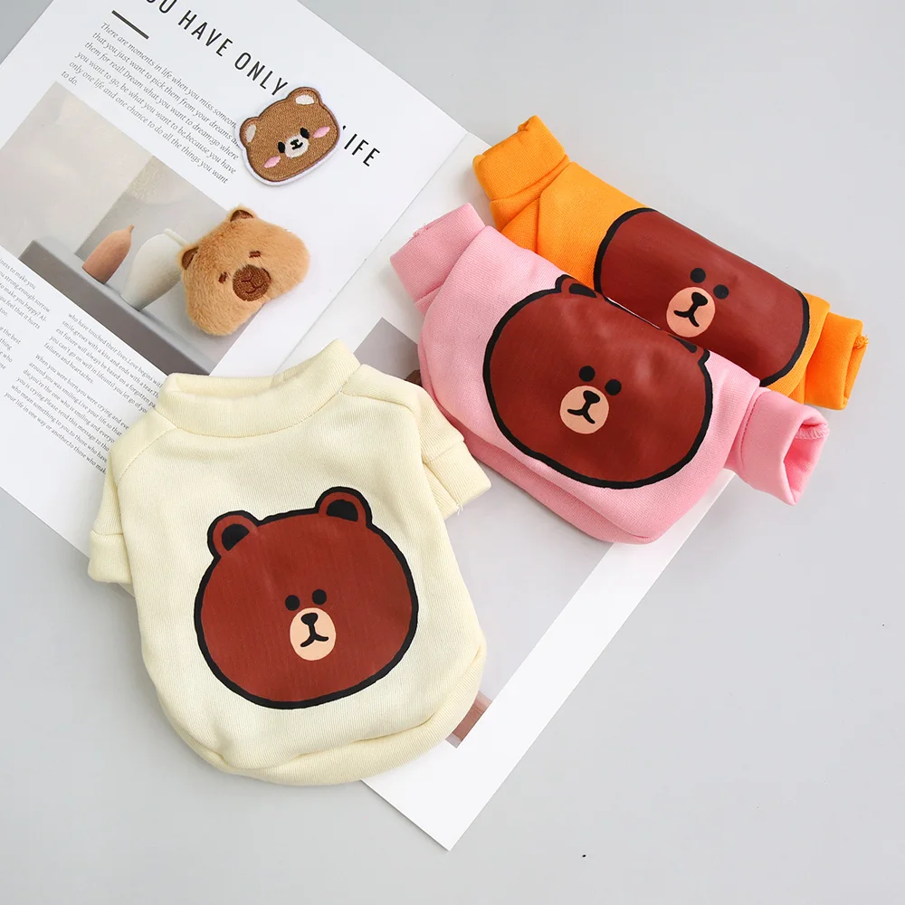 Autumn and winter pet clothes cute and stylish cartoon teddy bear round neck hoodie super cute cat and dog universal clothes