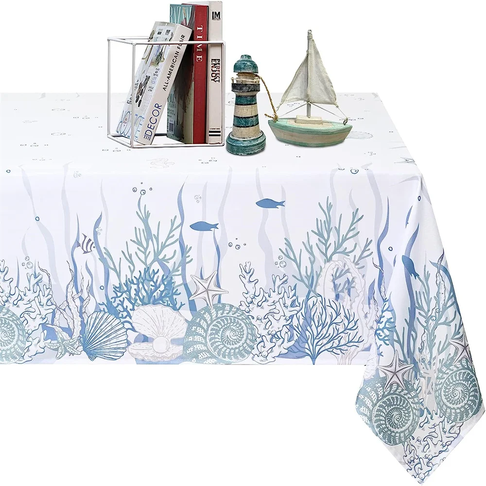 Coral shell tablecloth Seafloor creature Fish Ocean tablecloth Simple family kitchen table Waterproof decor for holiday parties