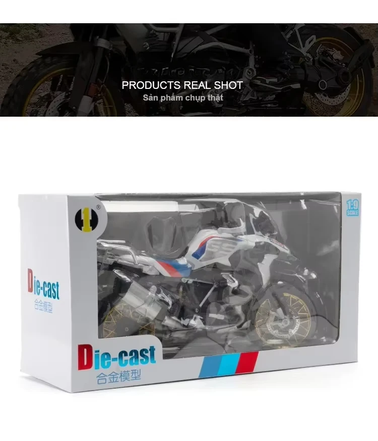 1:9 BMW R1250 GS Water Bird Motorcycle Simulation Alloy Model with Light Collection Model Toy Car