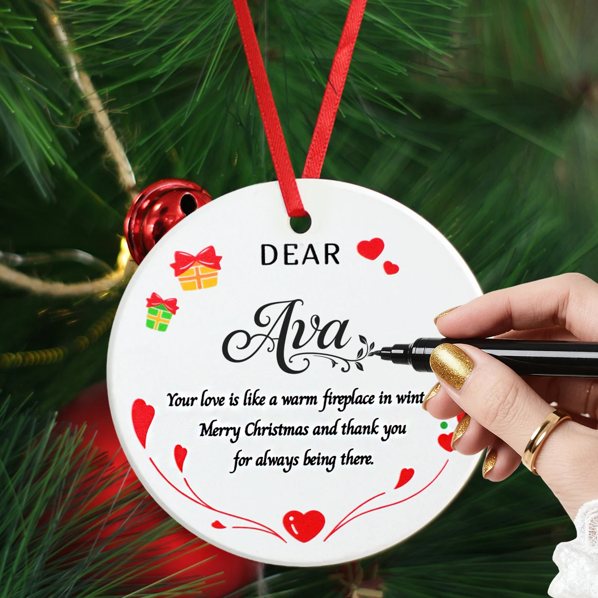 1Pc Ceramic Heart Christmas Pendant, DIY Handwriting Pendant, Christmas Tree Decoration Hanging Ornament, Indoor and Outdoor Decorations, Christmas Gift Bag Filler, Home Decoration Wall Fireplace Door Balcony Decoration, Festive Atmosphere Ornament, Scene Decoration