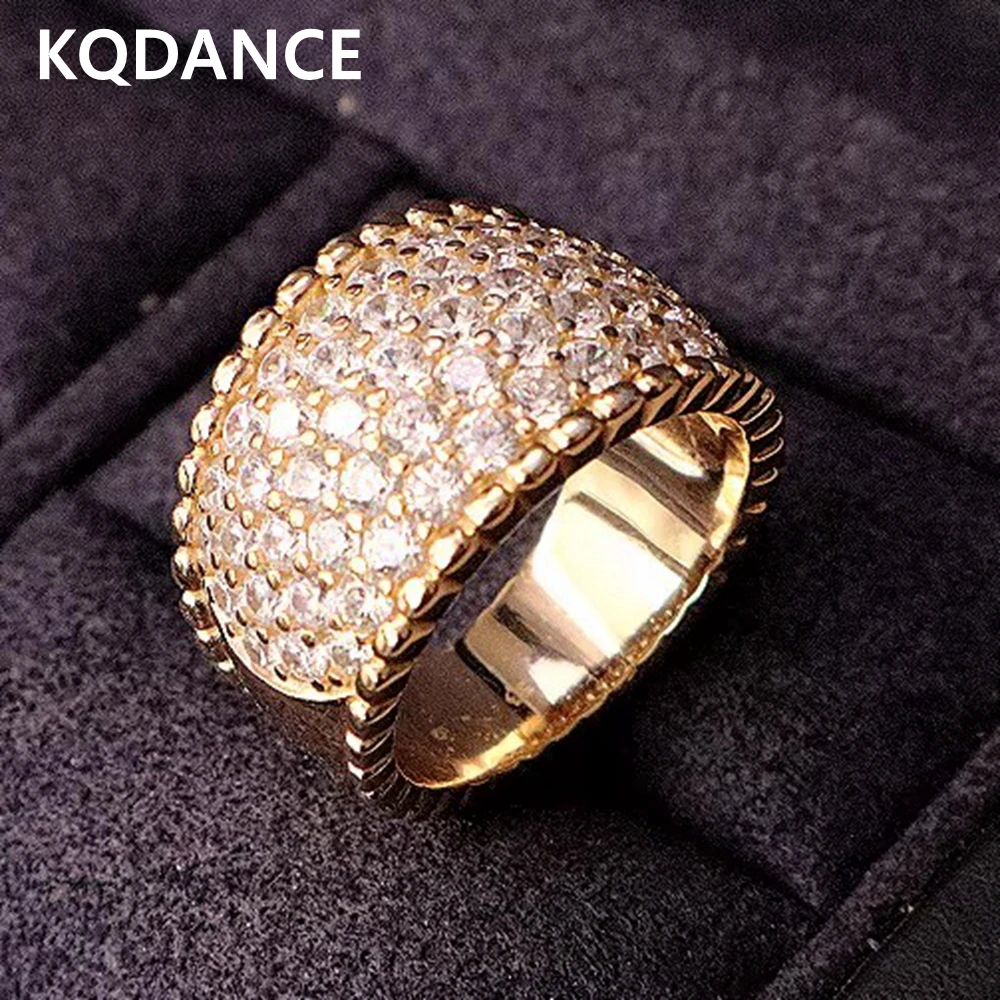 

KQDANCE New 925 Silver Synthetic White Zircon Ring Gold Plated Retro Ring Jewelry Wedding Engagement Gift Women