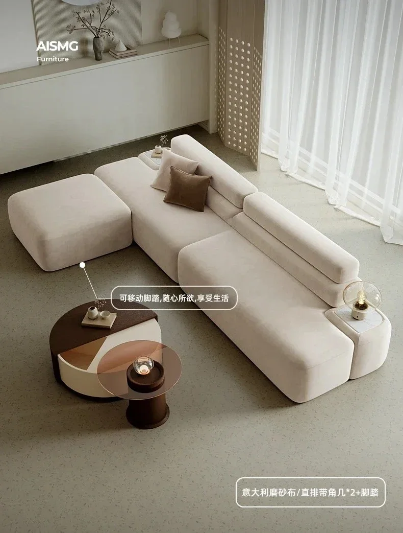 A  Retro Straight-Row Fabric Sofa Living Room Large Apartment Home Ladder Sofa