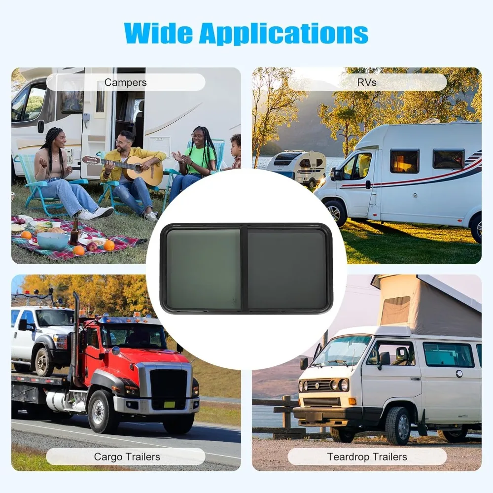 نافذة بديلة عالية RV بعرض 42 بوصة × 22 بوصة مع زجاج مقسى مناسب عالمي ولوحة معدنية 0.08