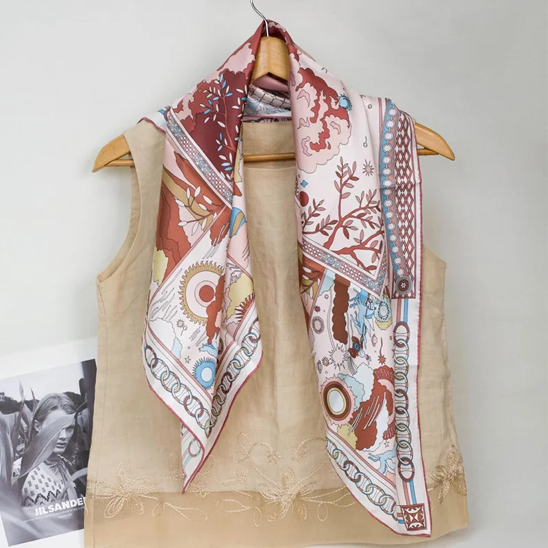 90 100% Twill Silk Scarf 14MM Womens Fashion Printed Silk Shawl Neckerchief Sep NEW Arrival