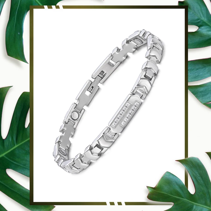 

Женский магнитный браслет из нержавеющей стали RainSo, популярный Стразы для здоровья, германий, Био энергия, ювелирные изделия для девочек