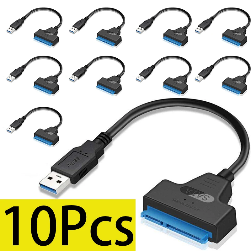 

10Pcs USB 3.0/USB 2.0 to Sata Data Storage and Transfer Cable for 2.5 Inch External SSD HDD Hard Drive