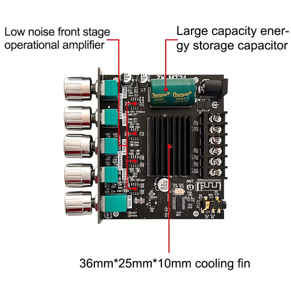 

ZK-MT21 2.1Channel Stereo Audio Bluetooth 5.0 Subwoofer Amp Board 50WX2+100W AUX