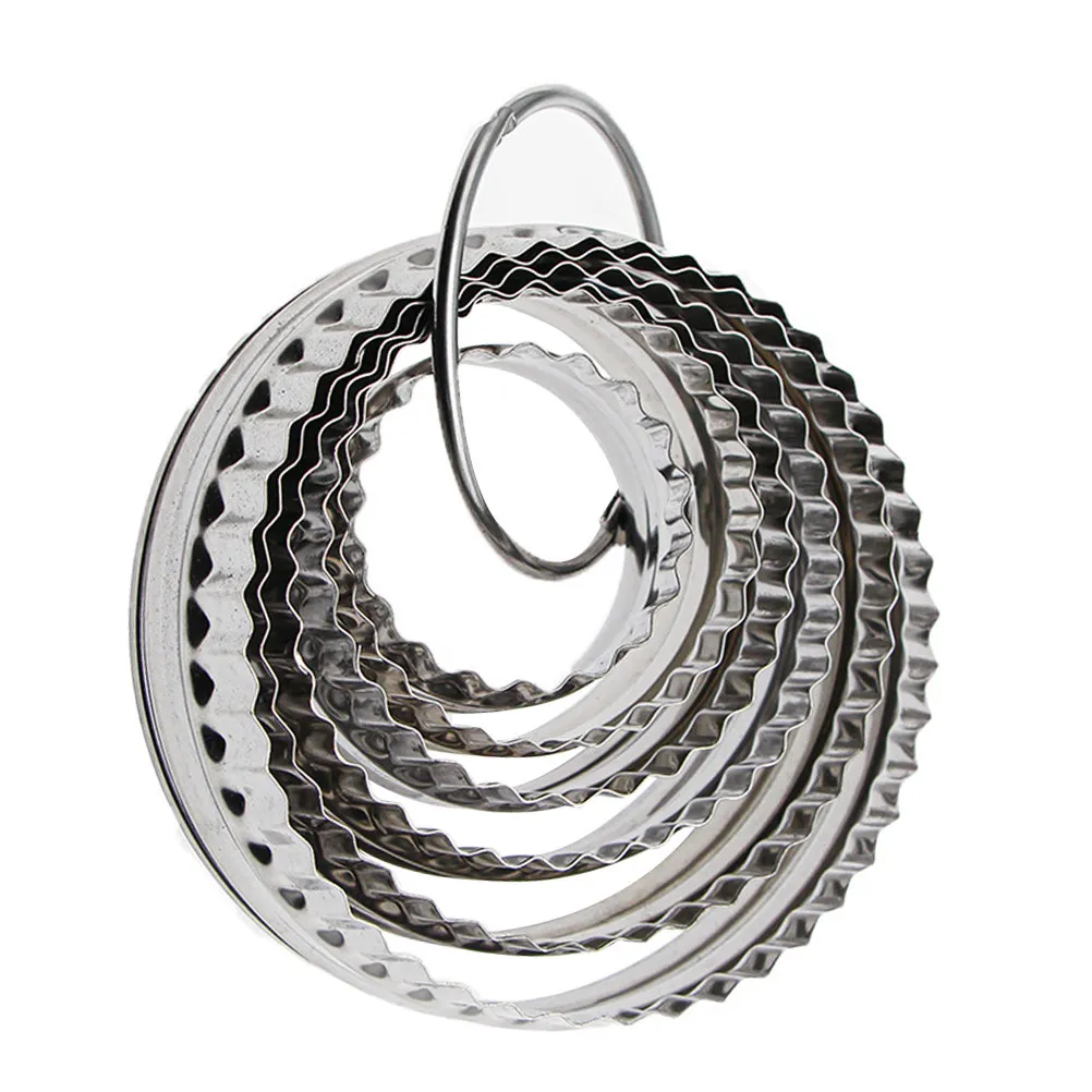 6Pcs Stainless Steel Cookie Cutter Kit Fluted Edges Biscuit Moulds for Christmas Thanksgiving Baking Projects User Friendly