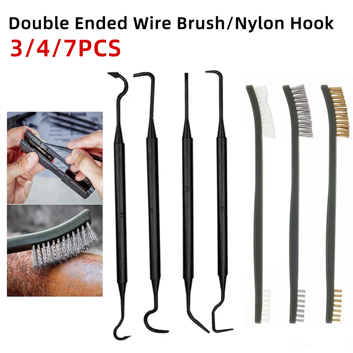 فرشاة سلكية مزدوجة الأطراف/خطاف من النايلون، منظف معدني مقاوم للصدأ، فرشاة تنظيف متعددة الوظائف، مجموعة تنظيف متينة ومتينة