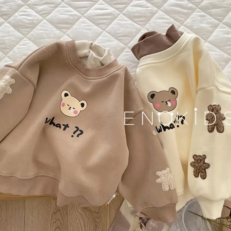 Kids Hoodies Girl Sweatshirt Autumn Long Sleeve Turtleneck T-shirt Children Boys Clothes Bear Applique Winter Girls Hooded Top