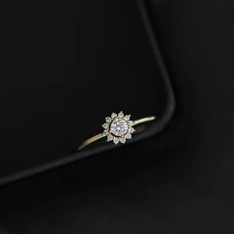 S925 Sterling Silver Electroplated 14k European Micro Set Zircon Sun Ring for Women Exquisite Vintage Wedding Jewelry