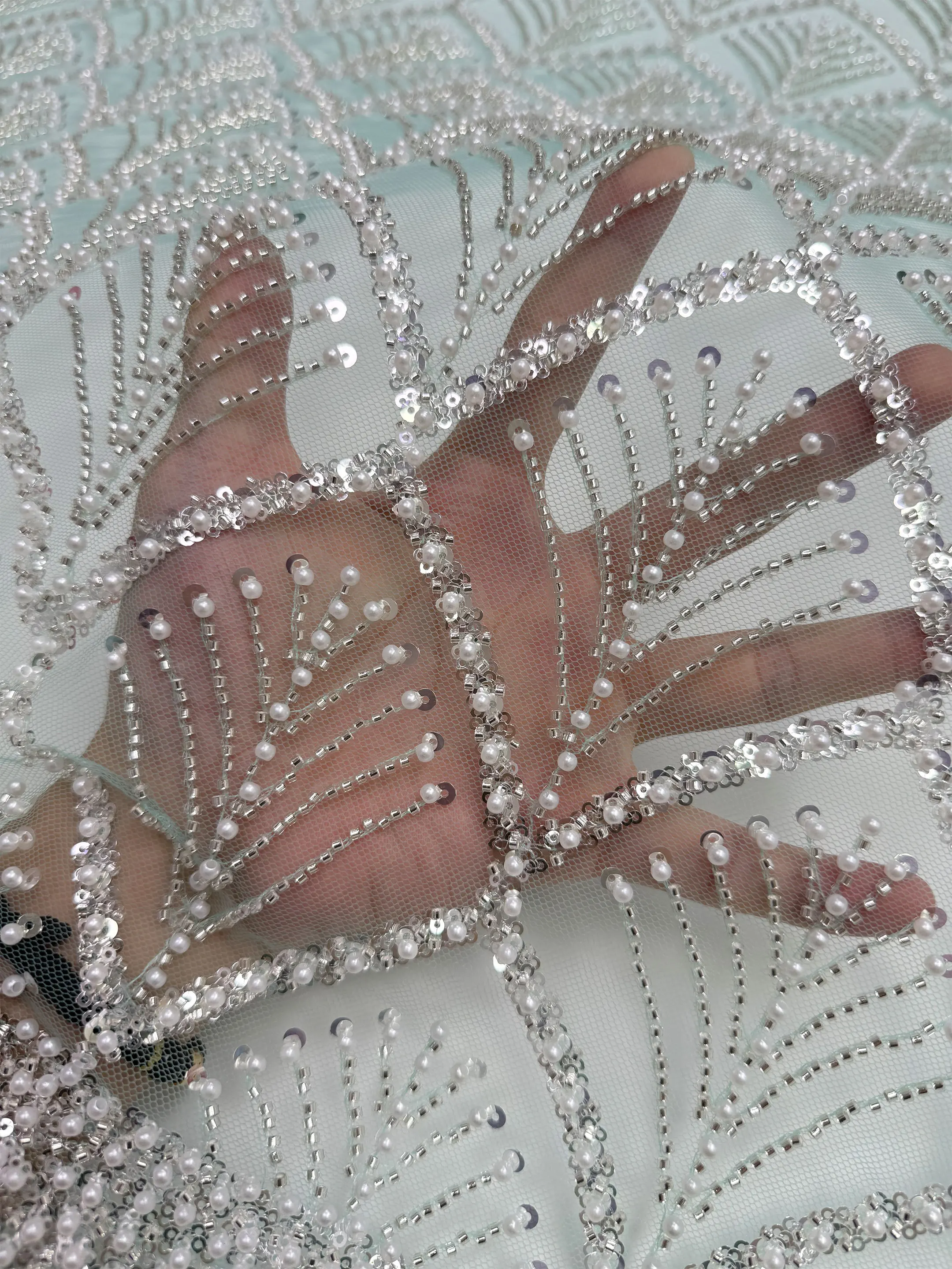 

African Sequins Beaded Lace Fabric, Sequined Embroidery, French Nigerian Lace Fabric, Wedding Dress, High Quality, 2025