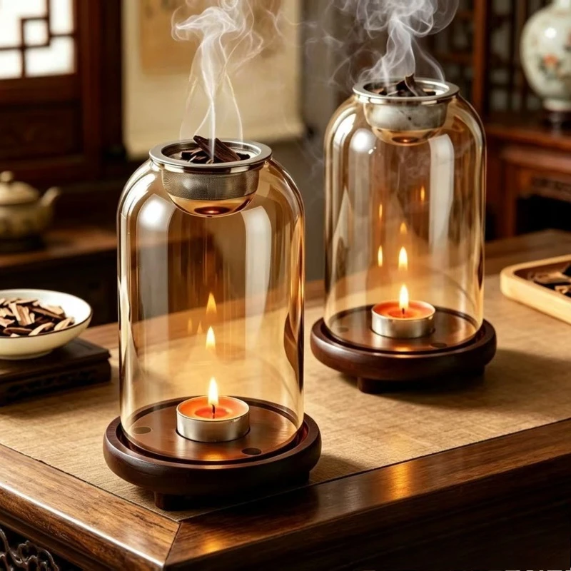 Glass Candleholder Incense Burner Sandalwood Agarwood Powder Aroma Lamp Teahouse Table Decor Incense Holder
