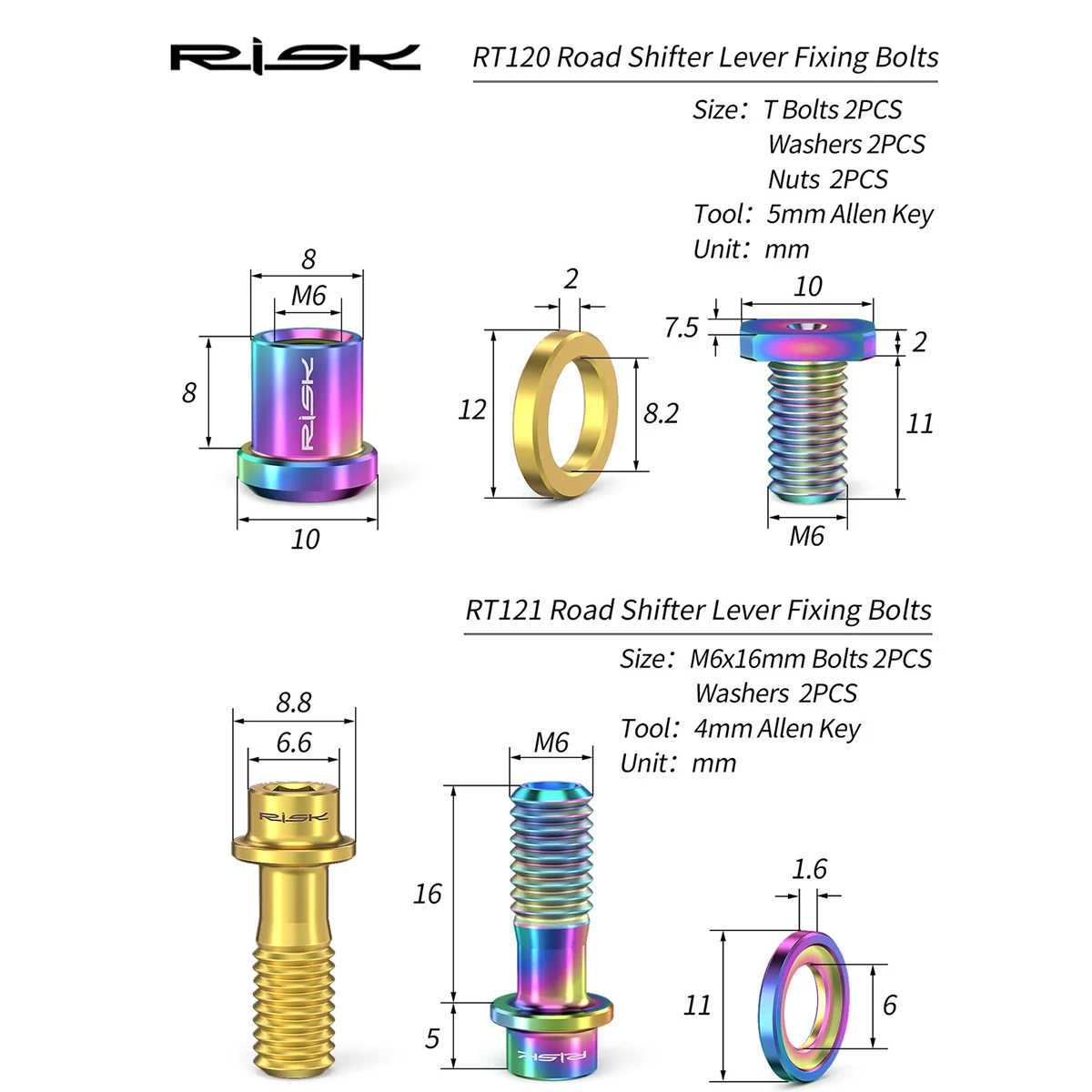 Risk-Boulons en fibre de titane pour levier de vitesse de vélo, vis de vélo, anneau de serrage, écrou de partenaires pour SRAM Shimano R8000