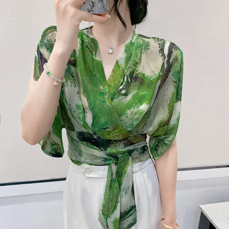 MadBlack-Women's European T-Shirt, Sexy V Neck Halo Printing Ribbon, Clubwear Short Sleeve Loose S-3XL Tee, 2025 Summer T54307CC