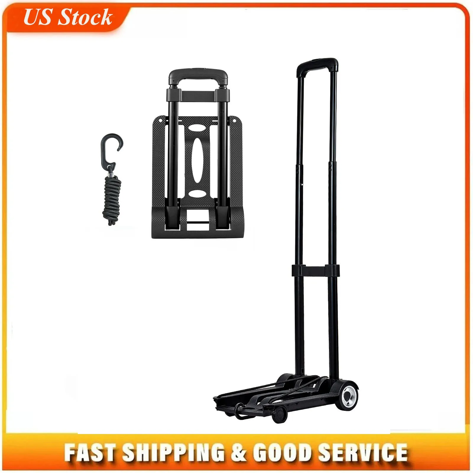 

Folding Hand Truck, 110 lbs Load Capacity, Collapsible Luggage Cart with 2 Wheels & 1 Elastic Rope, Utility Dolly Platform Cart for Airport Travel Furniture Luggage Office Moving, Black